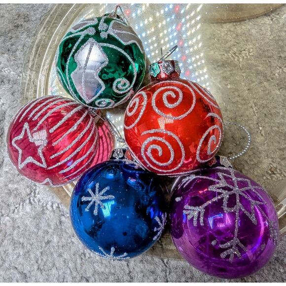 JC Penney Silver Ornament Tree Set 12 HANGING GLASS ORNAMENTS ONLY replacement - Picture 6 of 10